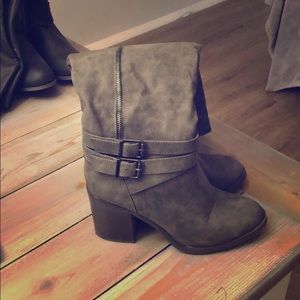 Grey Knee High Heeled Boots